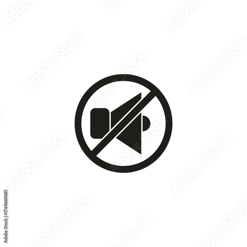 A minimalist black and white graphic symbol representing silence or no sound