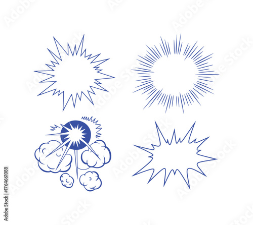 Collection of Blue Comic Book Style Explosion and Starburst Graphics