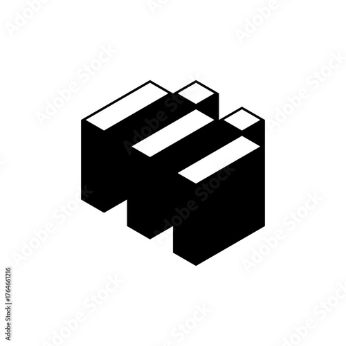 Isometric black M cube logo minimal geometric