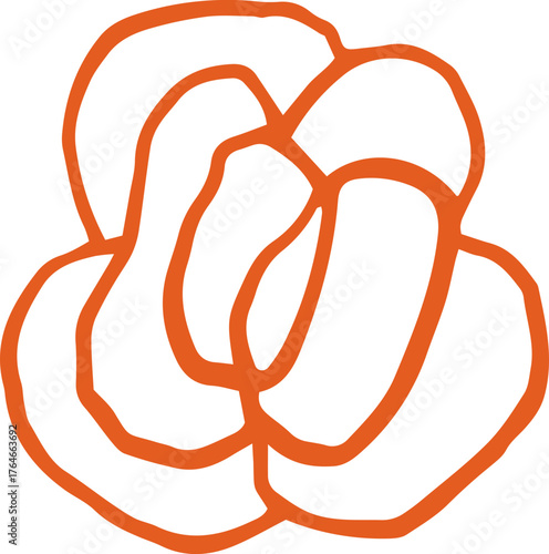 Whimsical line art illustration of red rose flower. Doodle fun vector graphic