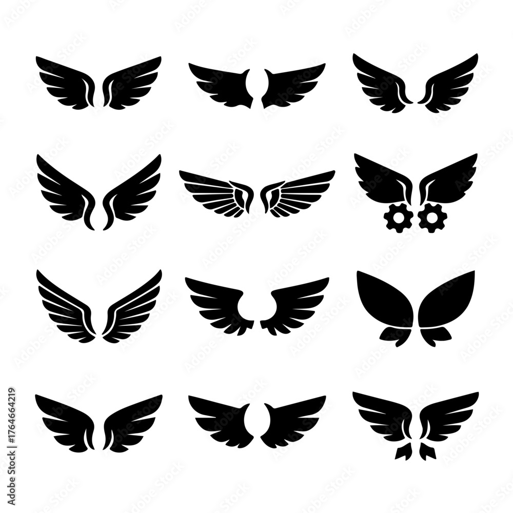 Fototapeta premium Wings icons set. Simple set of wings vector icons for web design on white background