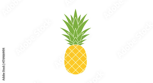 An illustration of a pineapple with a golden body and green leaves centered on a white background