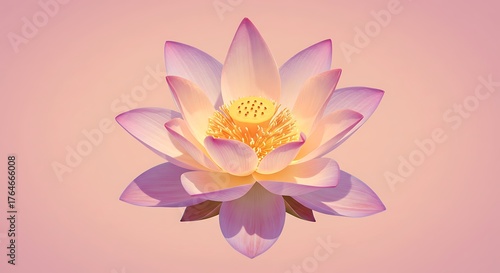 A close-up studio shot of a beautiful, blooming lotus flower. Soft pink hues and detail