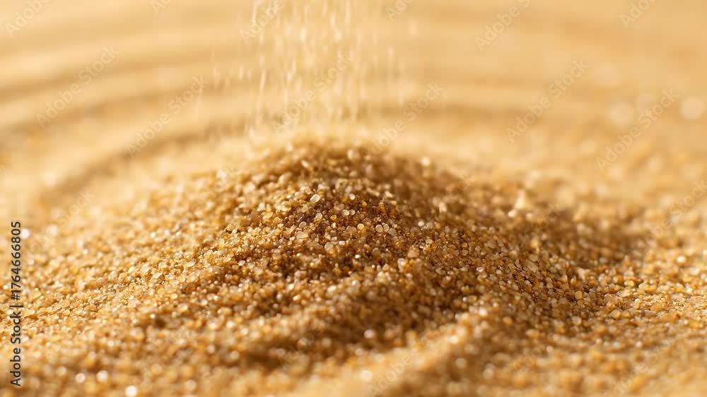 Flowing Sand: Witness the delicate dance of golden grains as they cascade down, forming a captivating pile. Capturing the essence of time and the beauty of nature's simple wonders.