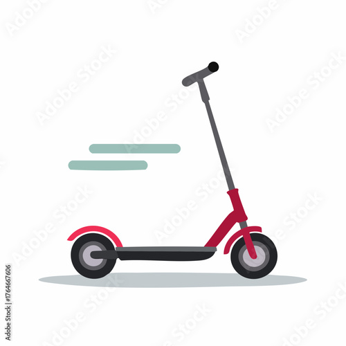 Sleek Red Electric Scooter with Motion Lines Flat Design Illustration