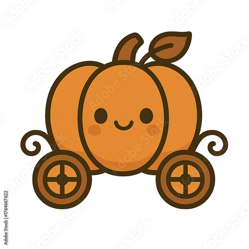 Cute Kawaii Pumpkin Carriage Clipart Image for Fun and Whimsical Designs.