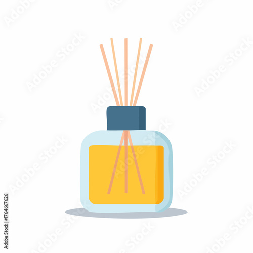 Home fragrance reed diffuser with aroma oil and natural sticks for ambient scent vector illustration