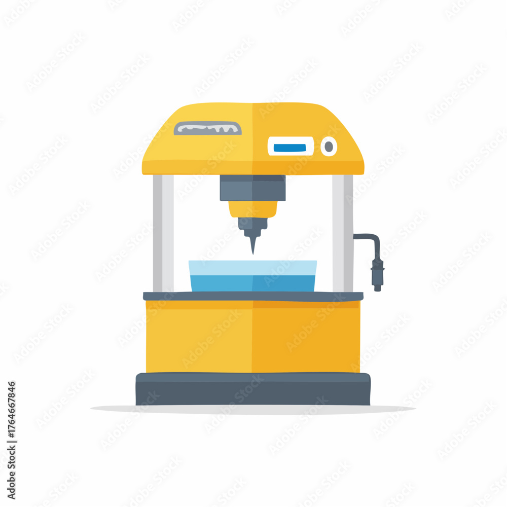 Fototapeta premium Modern Yellow Automated Industrial Machine with Blue Liquid Tank