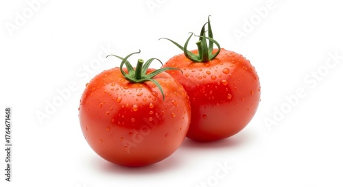 Wallpaper Mural Close-up of two fresh red tomatoes with water droplets on white background Torontodigital.ca