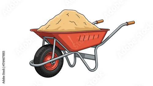 A cartoon wheelbarrow filled with sand