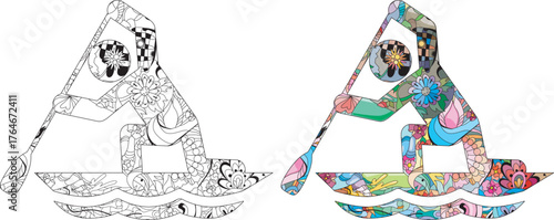 Canoe sprint icon for coloring. Olympic sport. Abstract hand drawing.