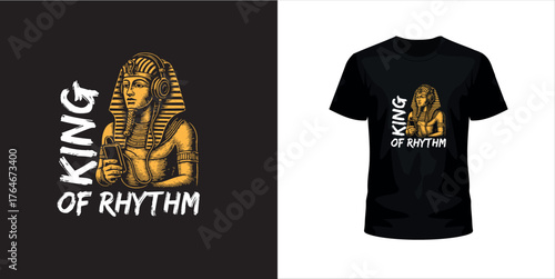 Print, pharaoh listening music t-shirt