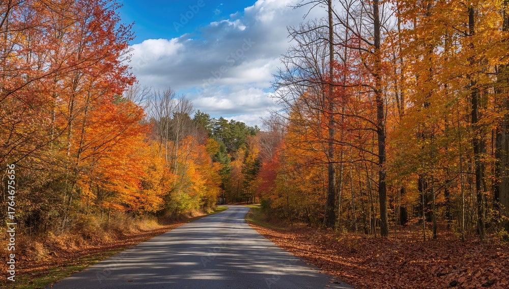 Fototapeta premium Pathway Through Vibrant Fall Woods