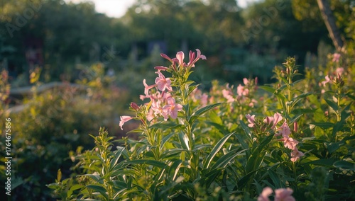 Afternoon blossoms brighten the garden with vibrant pink petals