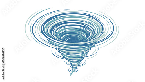 A graphic illustration of a blue and teal tornado on a white background