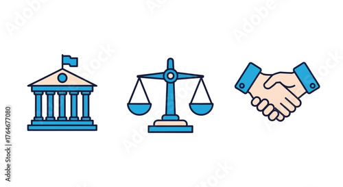 Blue and White Stylized Scales of Justice Icon Representing Fairness and Law.