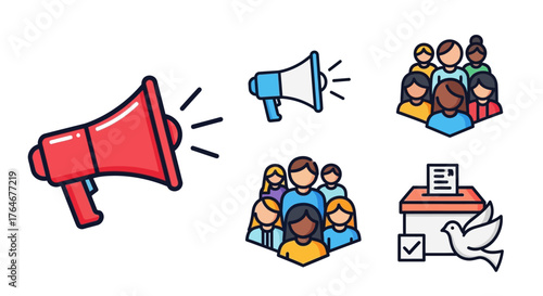 Bold Red Megaphone Icon with Sound Waves, Vector Illustration, Isolated Design.