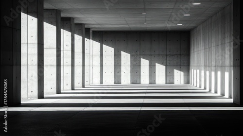 Concrete tunnel with sunlit columns