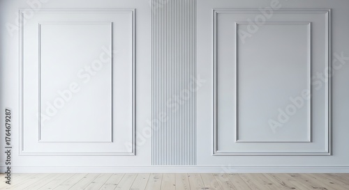 Wallpaper Mural Empty, elegant room backdrop featuring classic wainscoting and a modern textured vertical panel design. Torontodigital.ca