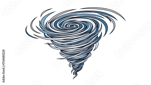 A stylized illustration of a blue and gray tornado