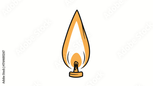 A stylized illustration of a single flame with orange and yellow colors