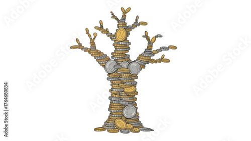 A tree made of gold and silver coins