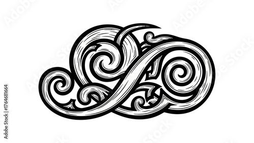Black and white abstract swirling line art