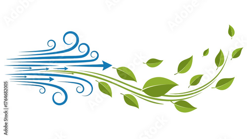 Blue wind streaks interact with green leaves and vines