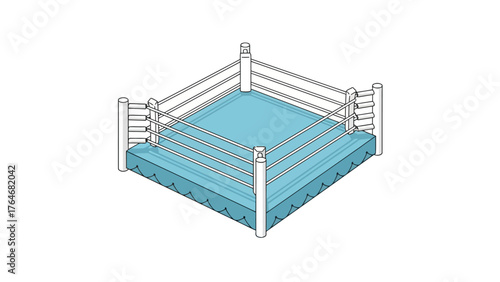 Boxing ring with blue mat and white ropes