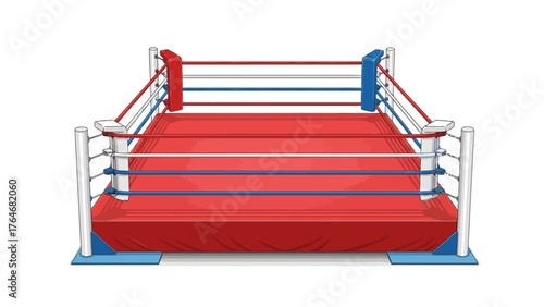 Boxing ring with red and blue ropes and white posts