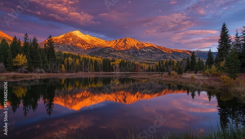 Sunset Alpenglow Over a Mountain Lake