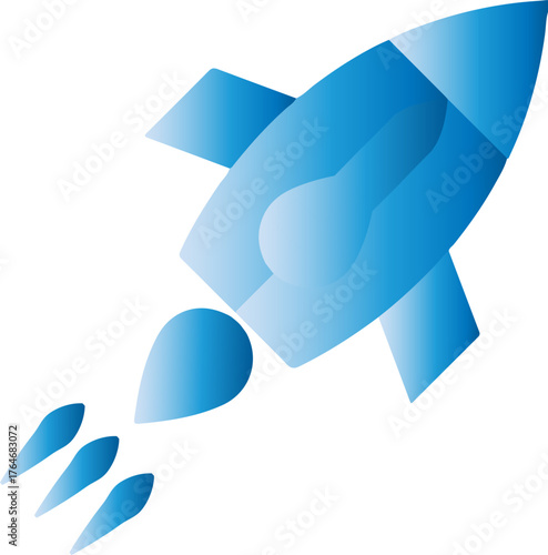 Blue gradient rocket icon with exhaust on white background Keywords: rocket, spaceship, space, launch, speed, travel