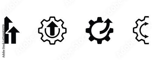 Achieve business process optimization with these dynamic gear and arrow designs, showing growth and efficiency, ideal for highlighting strategic improvements and streamlined operations