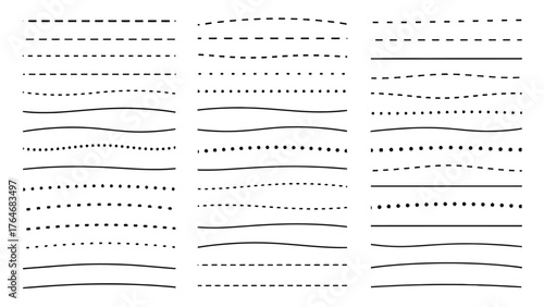 Lines and curves in three columns on a white background