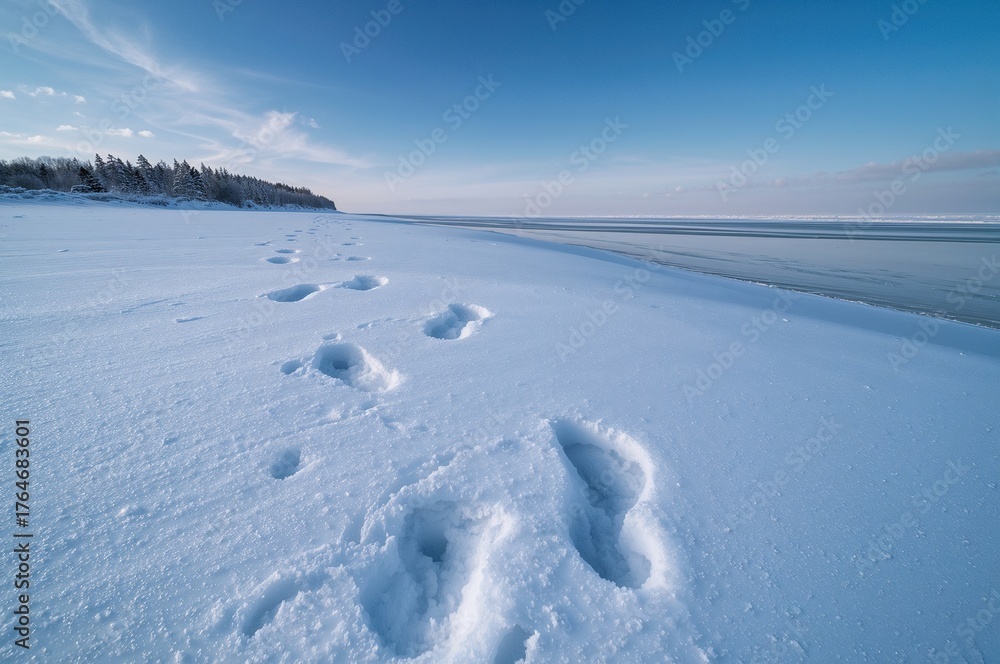 Obraz premium Tracks left in thick winter snow