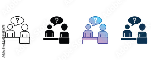 Solving business challenges with collaborative brainstorming and innovative solutions, two people at a desk with a question mark, seeking answers together in a modern workspace