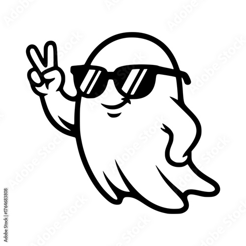 Cool Ghost Illustration Peace Sign with Sunglasses - Spooky Fun for Halloween & More