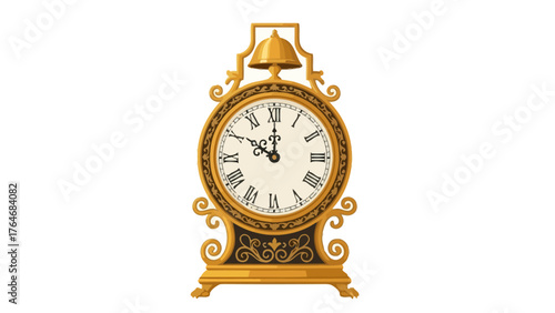 Ornate golden antique clock with roman numerals