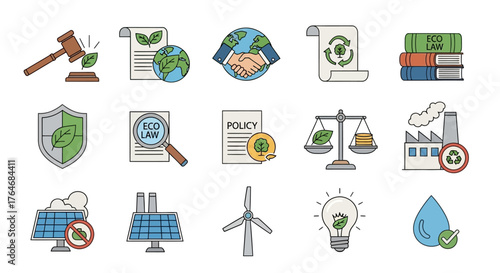 Collection of Environmental Protection and Sustainability Icons.