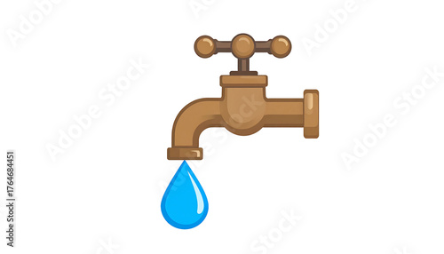 A faucet with a blue water droplet depicted on a black background, presented in a cartoonish style