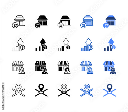 Independent, Growth, Owner, Initiative multiple style icon set.