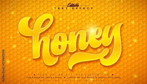 Honey Editable Text Effect Graphic Style Design with 3d Liquid Lettering on Yellow Background. Premium Vector Typography Mockup Illustration Template for Greeting Card, Flyer, Banner, Celebration Post