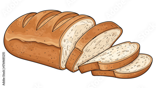 Sliced loaf of bread with brown crust and white interior