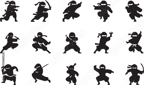 Collection of ninja silhouette vectors on a white background Artwork