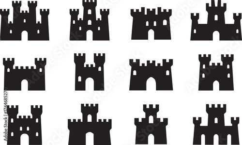Collection of castle silhouettes on isolated White background Artwork