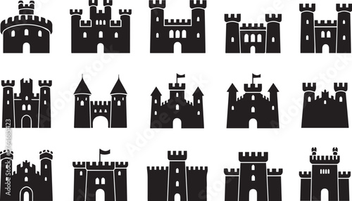 Set of castle silhouettes on isolated White background Artwork