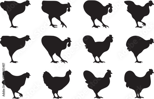 Turkey silhouette set. Turkey isolated farm animal silhouette icon vector collection Artwork