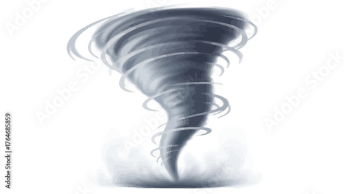 Tornado with swirling clouds and debris at its base