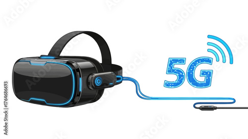 VR headset connected to a 5G symbol via cable