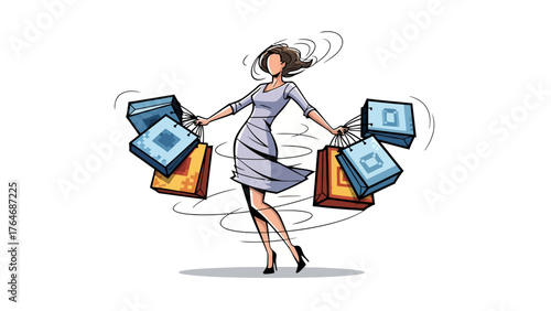 Woman in dress with shopping bags